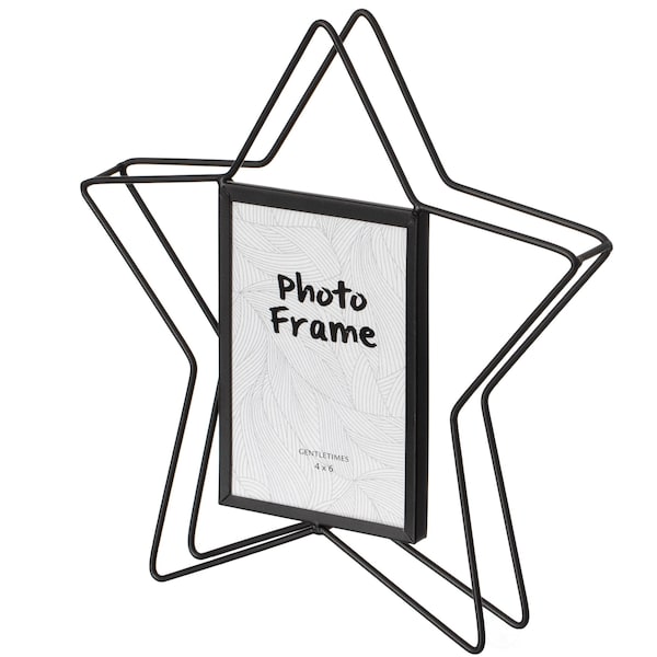Fabulaxe Modern Star Shape Black Metal Decor Photo Frame for Tabletop Display, 4 x 6 QI004498.BK.L - main